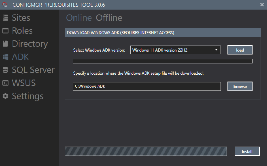 Windows ADK Install using ConfigMgr Prerequisties tool